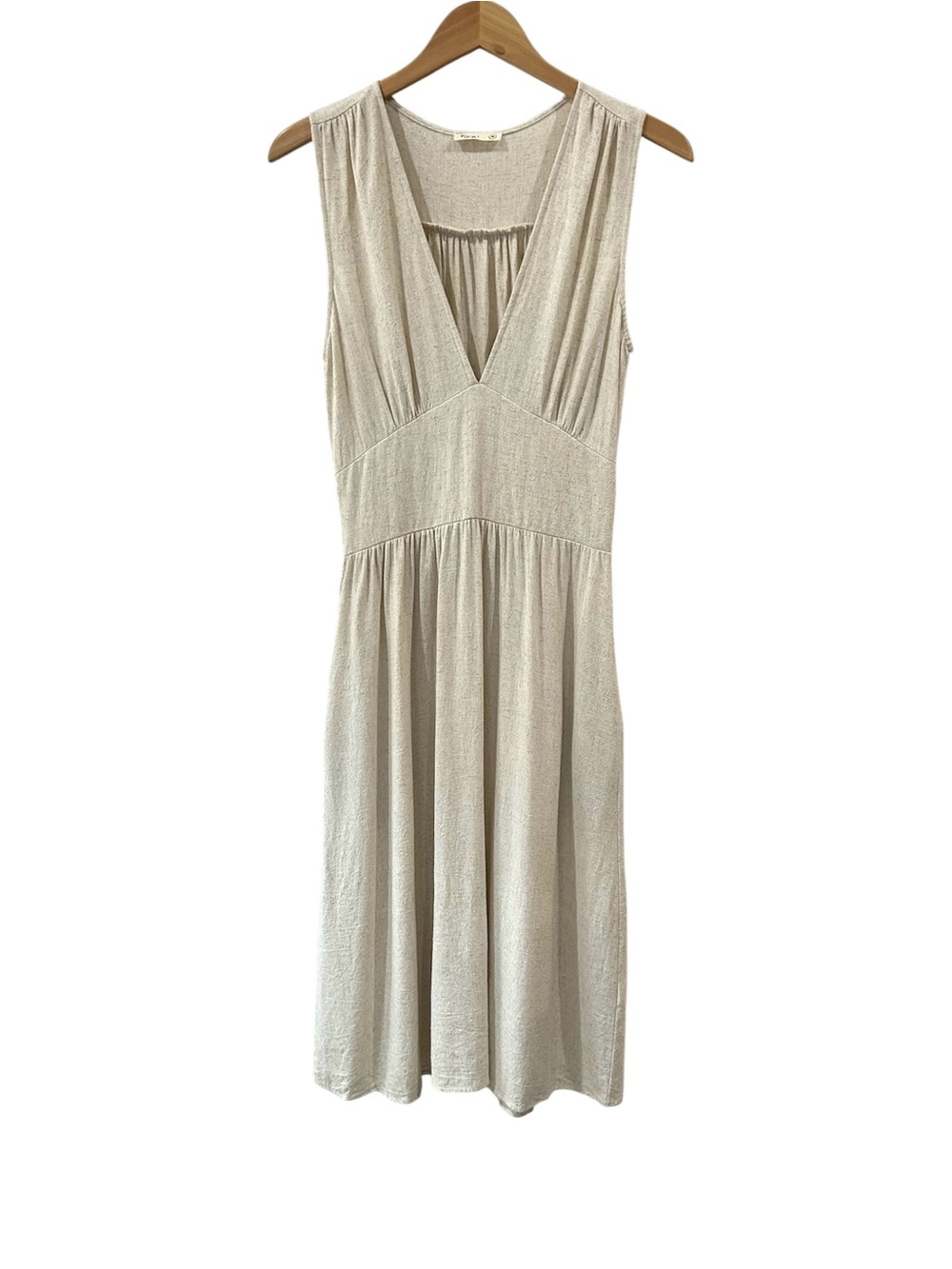 Sozy linen blend midi Sophia Dress M natural v-neck pockets coastal minimalist